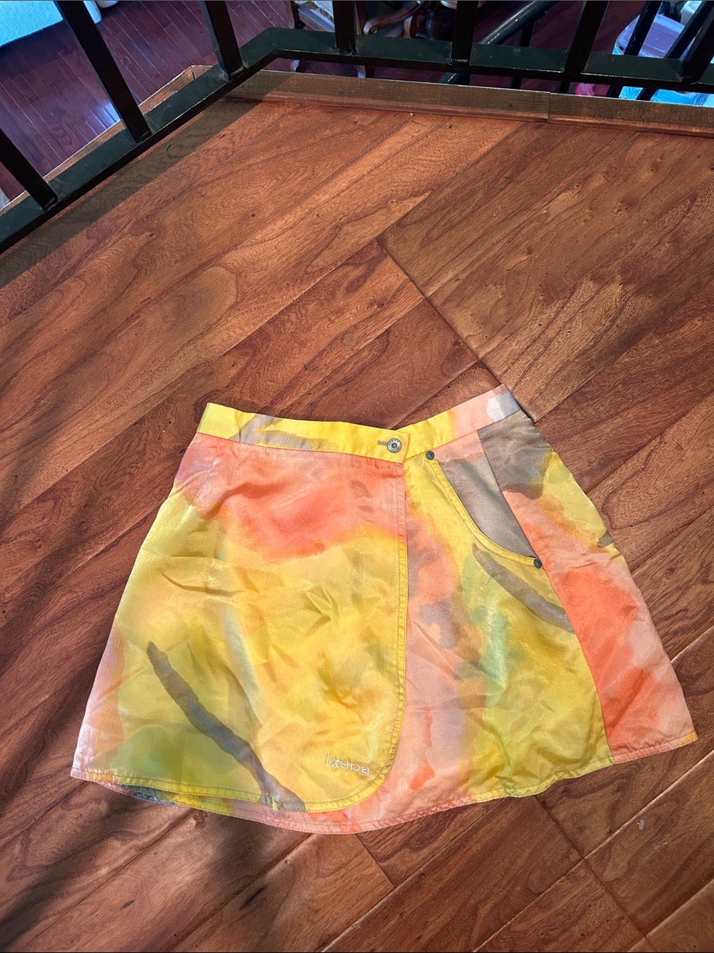 Ixspa by Jamie Sadock Pastel Tie-Dye Printed Satin Wrap Skirt Size 10